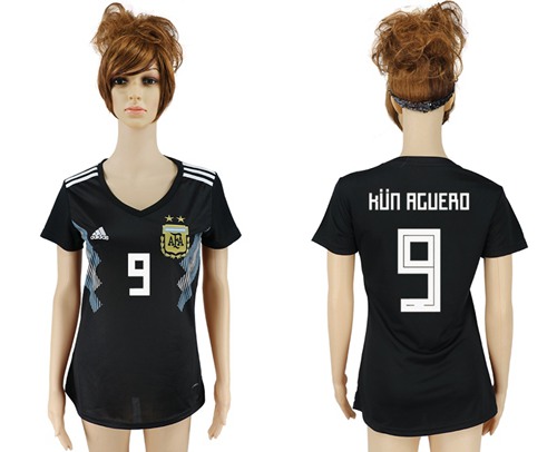 Women's Argentina #9 Kun Aguero Away Soccer Country Jersey - Click Image to Close